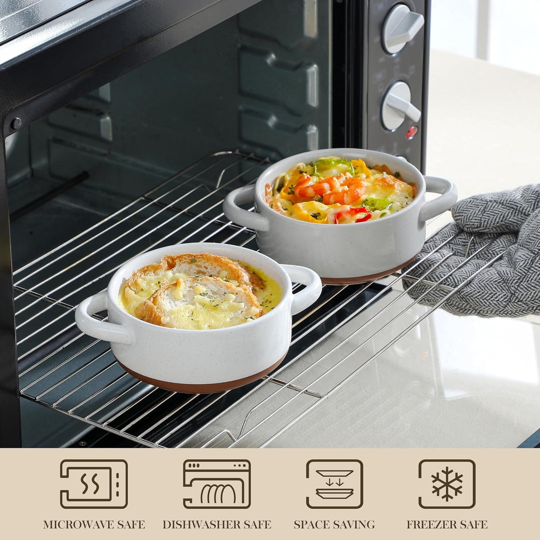 MALACASA Mini Cocotte Set 440 ml, 4 Stück Auflaufform Klein aus Steingut mit Deckel und Griffen, für