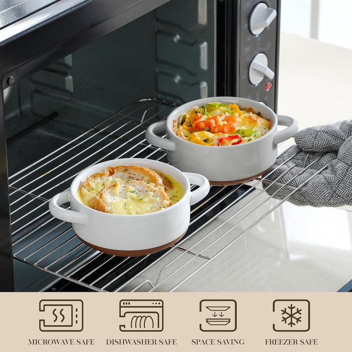 MALACASA Mini Cocotte Set 440 ml, 4 Stück Auflaufform Klein aus Steingut mit Deckel und Griffen, für