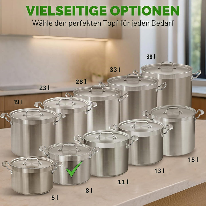 NutriChef 8 Liter Edelstahl-Topf - 18/8 Lebensmittelqualität Schwerer Grosser Suppentopf für Eintöpf