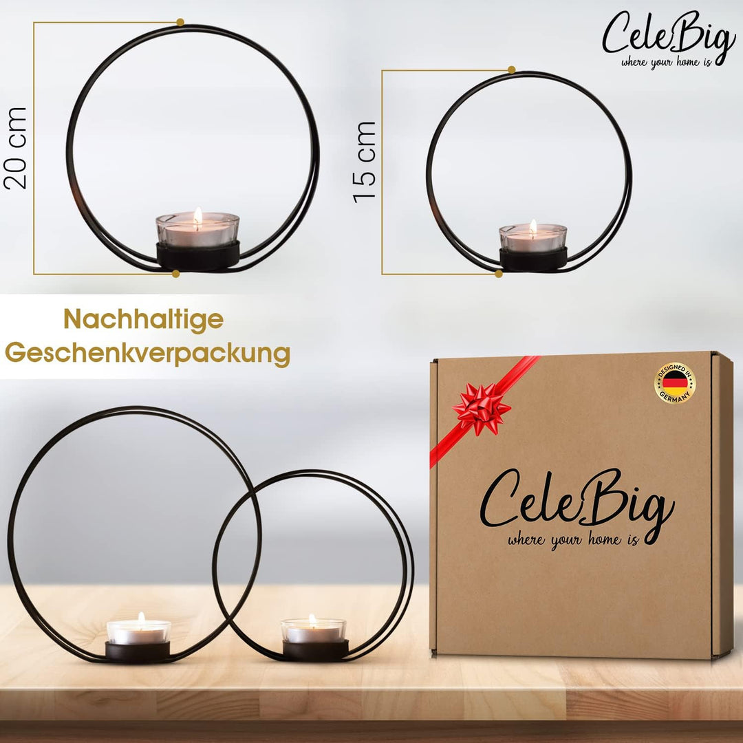 CeleBig® Kerzenständer 2er Set | Teelichthalter Schwarz | Kerzenständer Schwarz | Kerzenhalter mit W