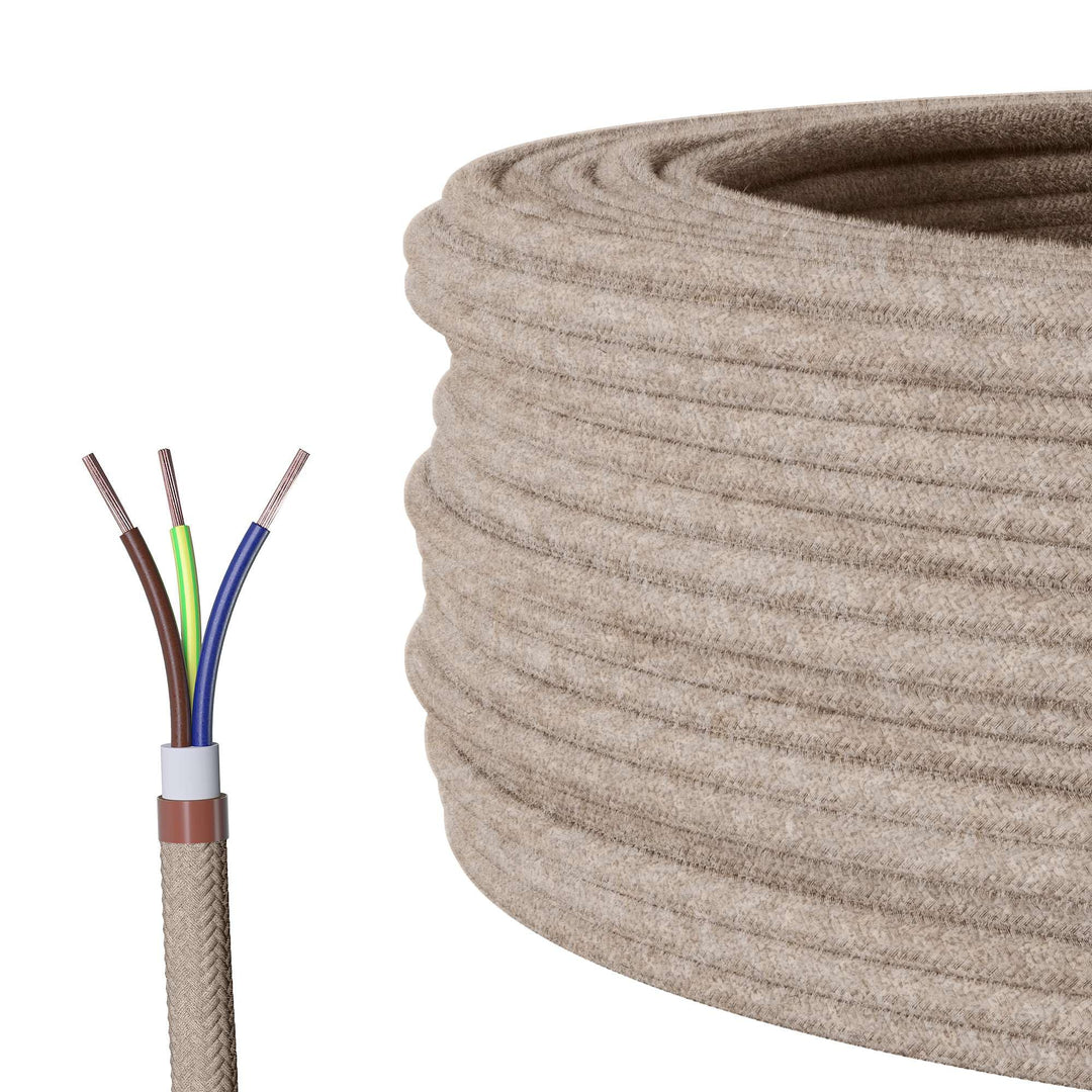 Textilkabel für Lampe, Rundkabel, dreiadrig (3x0.75mm²), Leinen - 10 Meter 10 Meter Leinen, 10 Meter