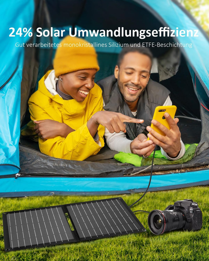 ELECAENTA 15W Faltbar Solar Ladegerät 2-Port USB (USB-A/USB-C) Ultraleichtes IP68 Wasserdichtes Trag