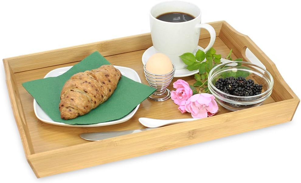 com-four® Tablett aus Bambusholz - Frühstück ans Bett oder Couch Serviertablett (01 Stück - Bambus),