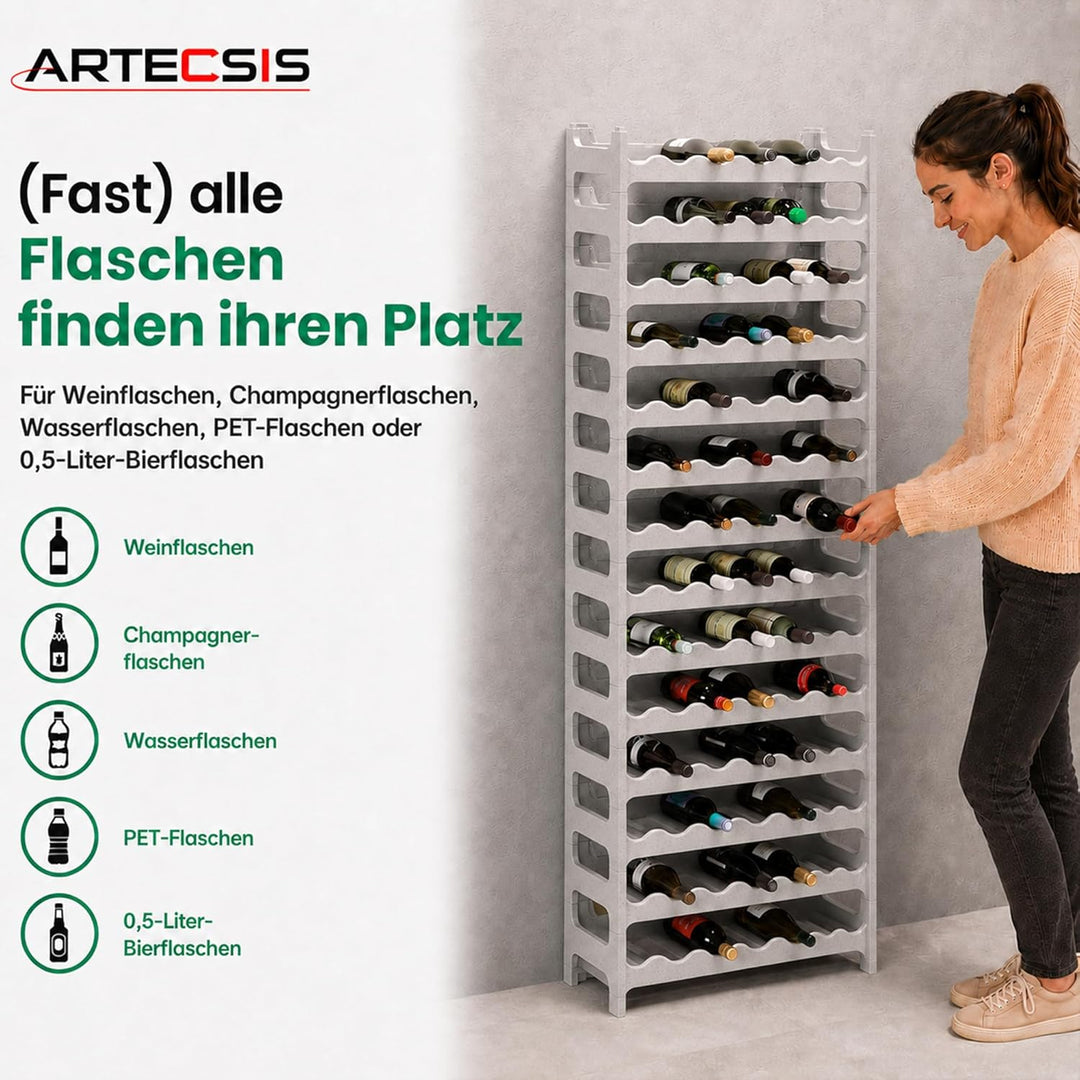 ARTECSIS Weinregal stapelbar Kunststoff für 72 Flaschen, stabiles Flaschenregal in Gastronomie-Quali