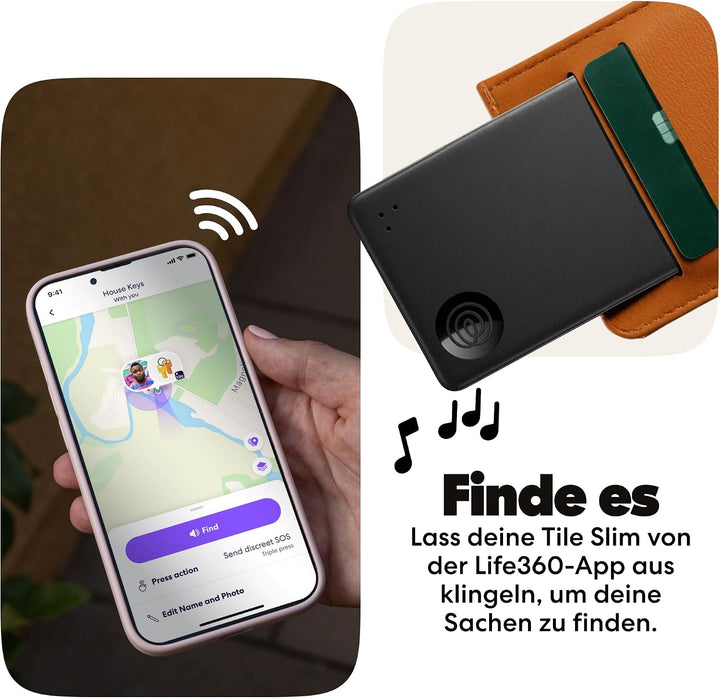 Tile by Life360 Slim (2024) – Geldbörsenfinder, Bluetooth-Tracker und Gegenstandsfinder für Gepäckan