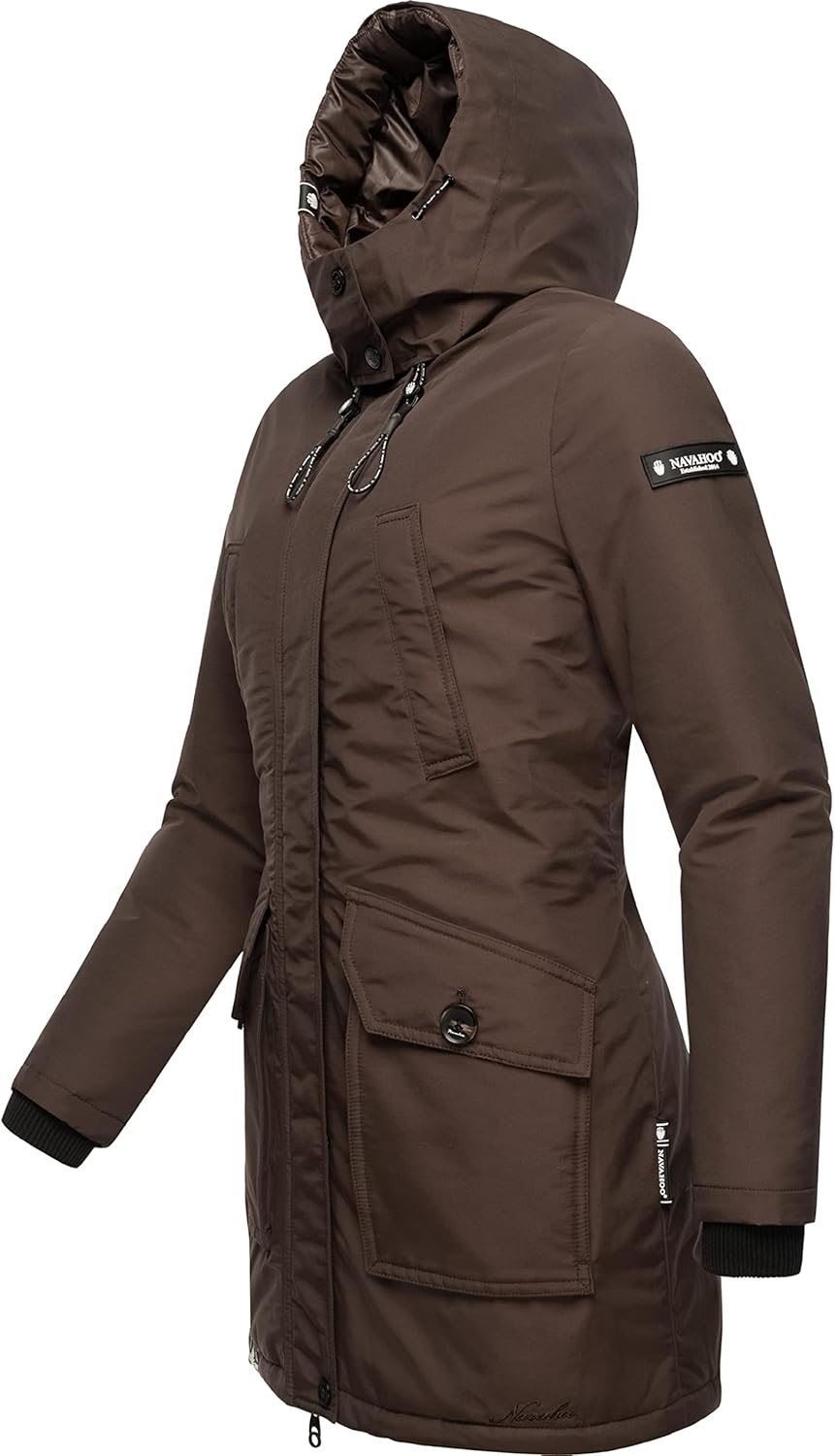 Navahoo Damen Warmer Winter Kurzmantel Blizzardstorm XS-3XL S Dark Choco, S Dark Choco
