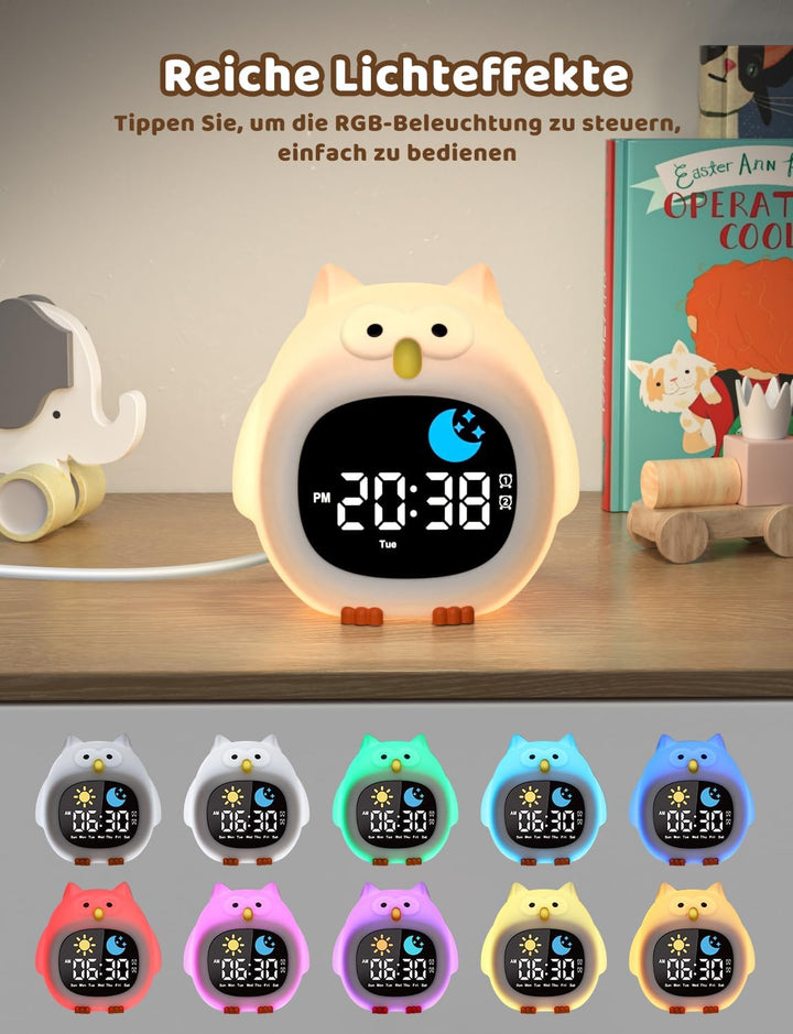Yissvic wecker Kinder für Schulanfänger Jungen Kinderwecker mit RGB Nachtlicht Lernwecker 2 Alarme W