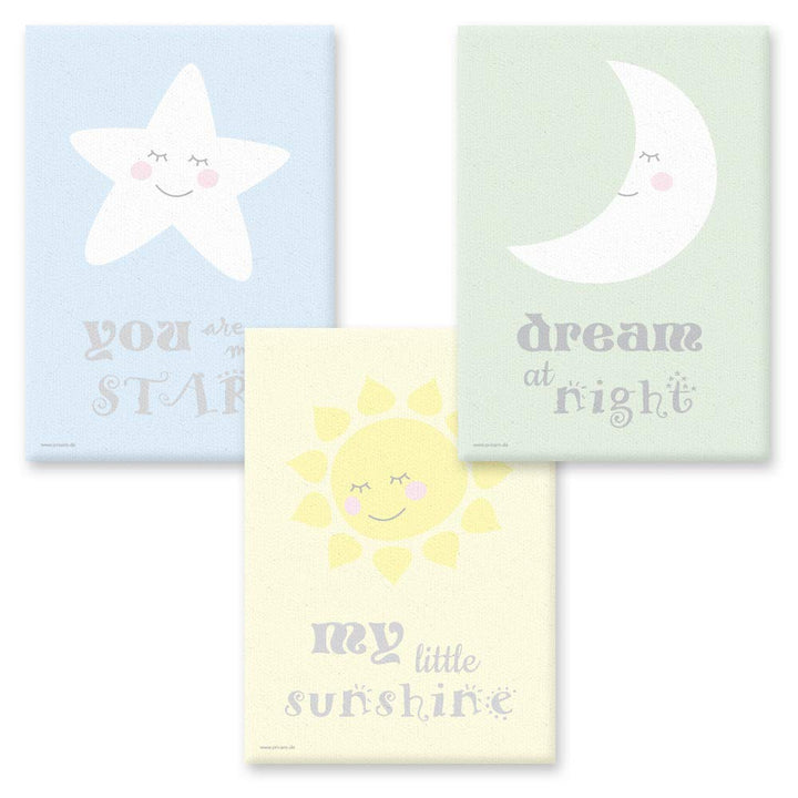 PRICARO Leinwand Sonne Mond Sterne, 20 x 30 cm, 3er Set