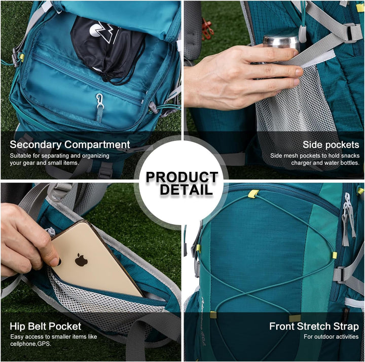 MOUNTAINTOP 40L Wanderrucksack Herren Damen Trekkingrucksack Outdoor Rucksäcke mit Regenhülle für Ca