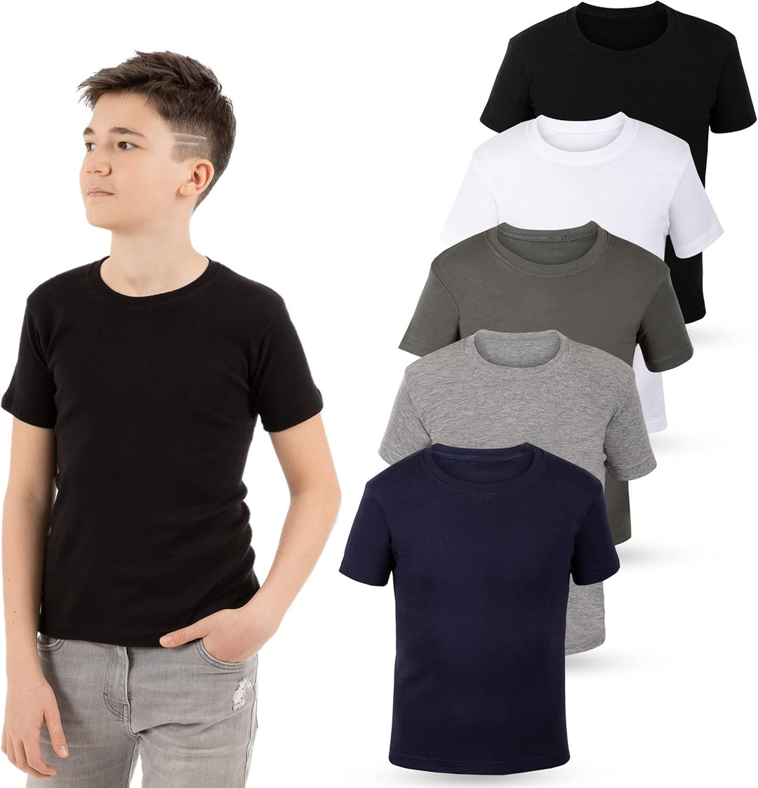 LOREZA ® 5er Pack Kinder Jungen Mädchen Unterhemd Kurzarm T-Shirt 100% Baumwolle Feinripp Unisex 104