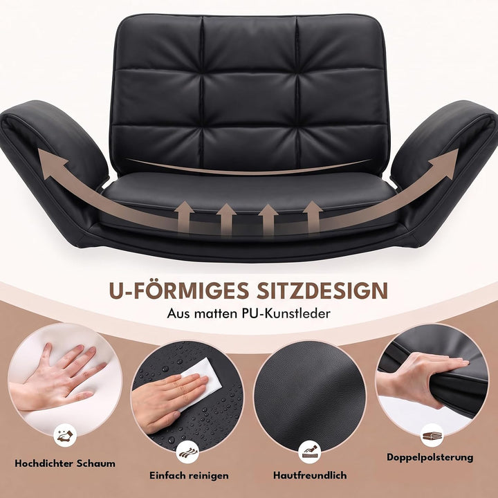 5-Stufen Armlehnen Bürostuhl 150kg, Schneidersitz Stuhl Schwarz, Schwarz