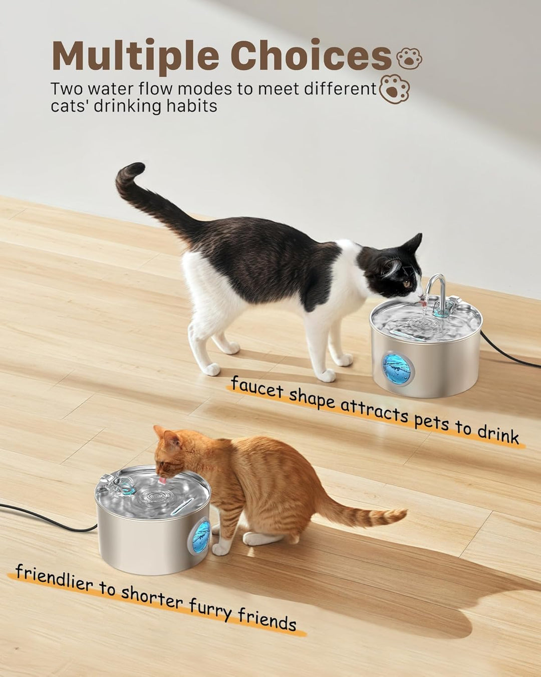 Katzenbrunnen Edelstahl Katzen Trinkbrunnen: Trinkbrunnen für Katze - 2.2L Katzenbrunnen für Katzen