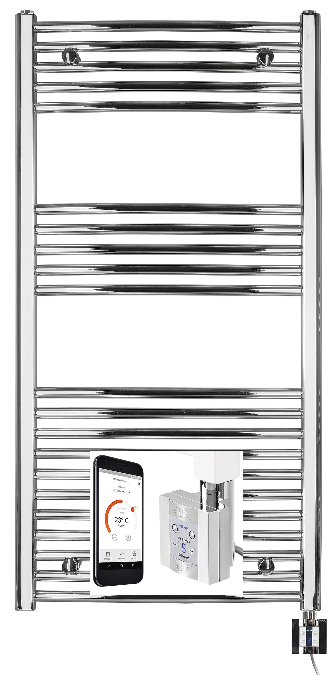 anapont elektrischer Badheizkörper, 1175h x 750b, chrom/gebogen | mit Appsteuerung, Handtuchheizkörp