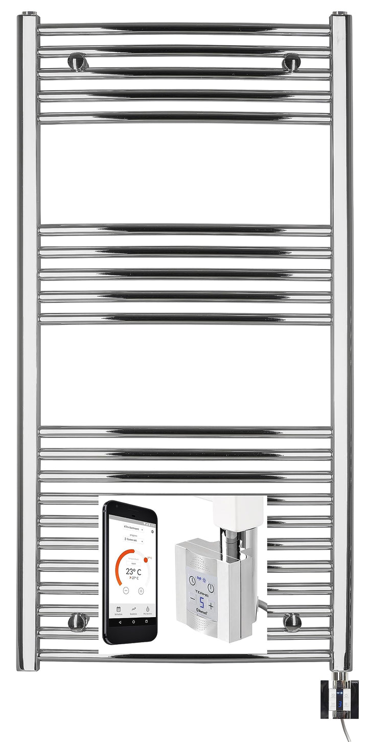 anapont elektrischer Badheizkörper, 1175h x 750b, chrom/gebogen | mit Appsteuerung, Handtuchheizkörp
