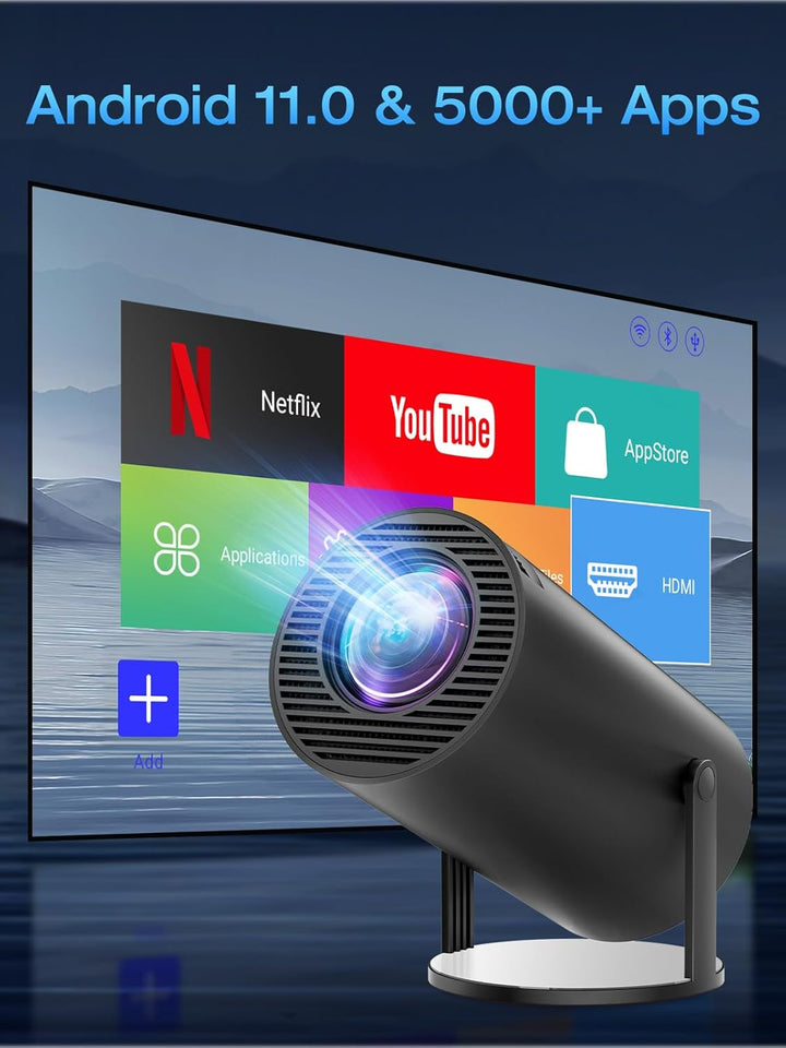 [Built-in Apps & Android 11.0] Mini Beamer Tragbarer 18000 Lux Projektor 4K Supported unterstützt 18