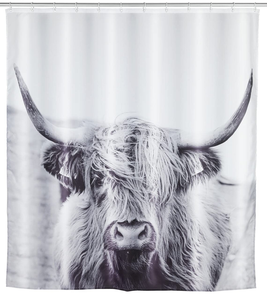 WENKO Duschvorhang Yak, hygienischer Textil-Vorhang, waschbar, wasserabweisend & pflegeleicht, mit 1