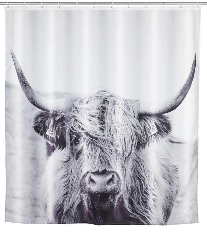 WENKO Duschvorhang Yak, hygienischer Textil-Vorhang, waschbar, wasserabweisend & pflegeleicht, mit 1