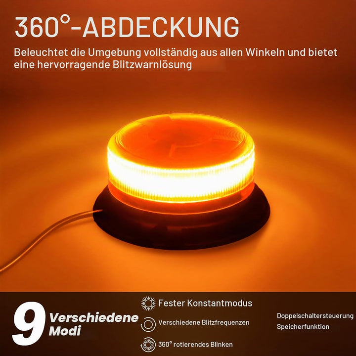 antom rundumleuchte 9 Blitzmuster 12V 24V Gelb Warnleuchte led magnet mit 3 Meters-Kabel für Auto LK