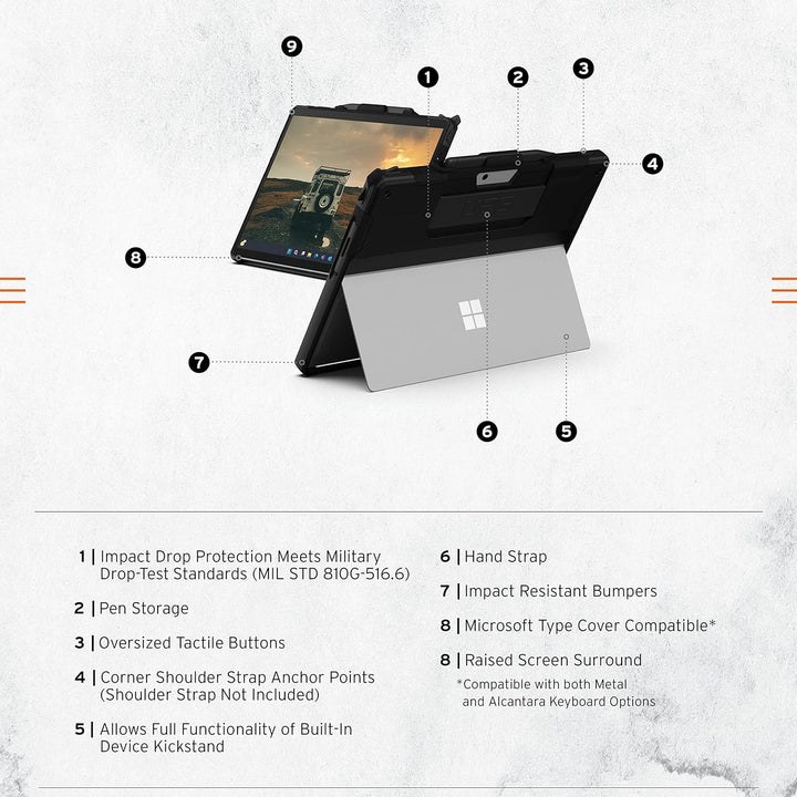Urban Armor Gear Scout Handstrap Case für Microsoft Surface Pro 9 Hülle [Offiziell Designed for Surf