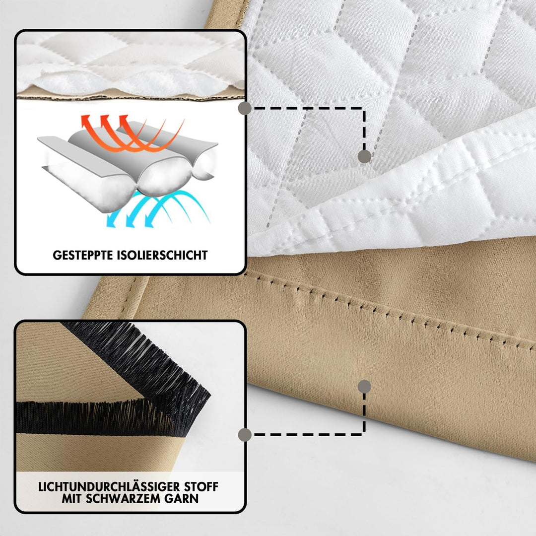 MIULEE Thermovorhang Kälteschutz mit Gestepptem Futter, Taupe Doppellagige Thermo Vorhang Gegen Kält
