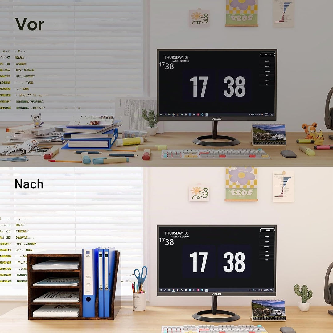 EasyPAG 6 Fächer Holz A4 Büro Schreibtisch Organizer Dokumentenhalter Aktenablage Zeitschriftenhalte