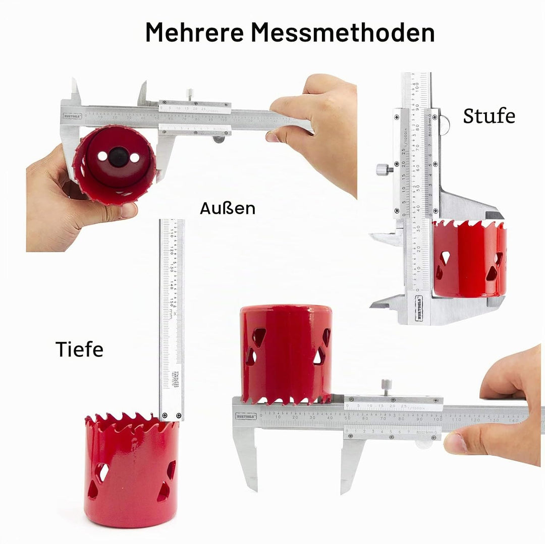 NORTOOLS Professioneller Messschieber aus Edelstahl für Innen-, Aussen-, Tiefen- und Stufenmessungen