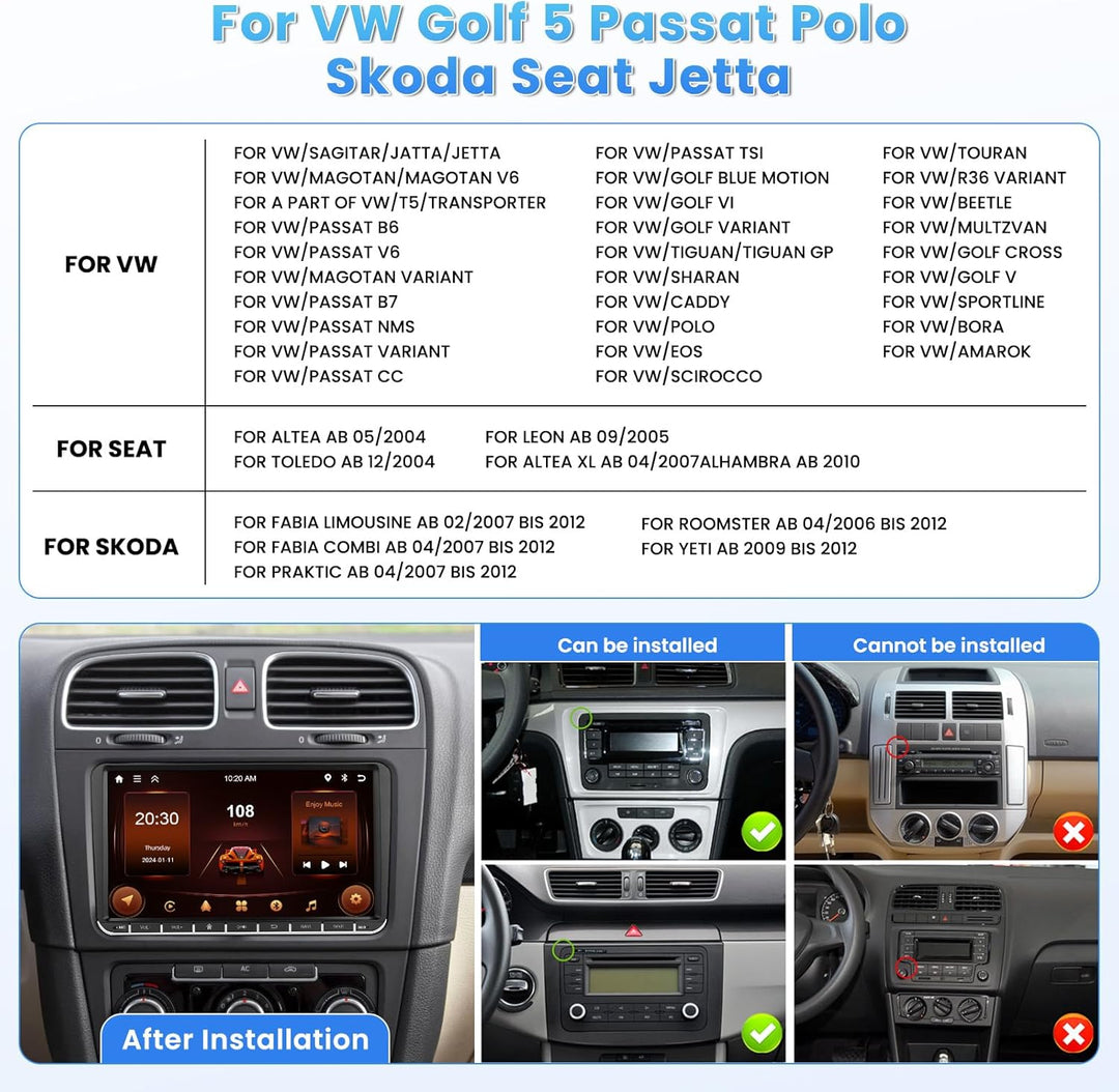 [2G+64G] Hikity Autoradio Navi Für VW Golf 5 Golf 6 Caddy Polo S-Koda Seat Touran Android 13 Wireles