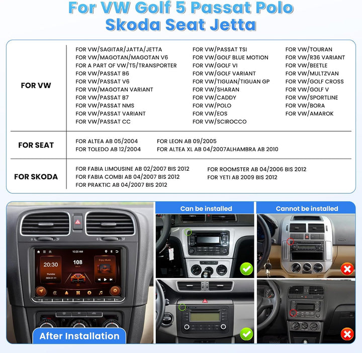 [2G+64G] Hikity Autoradio Navi Für VW Golf 5 Golf 6 Caddy Polo S-Koda Seat Touran Android 13 Wireles