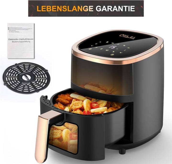 Heissluftfritteuse 5.5L XXL Airfryer mit 8 Programmen, LED-Touch-Display, 1200W ölfreier Heissluftfr