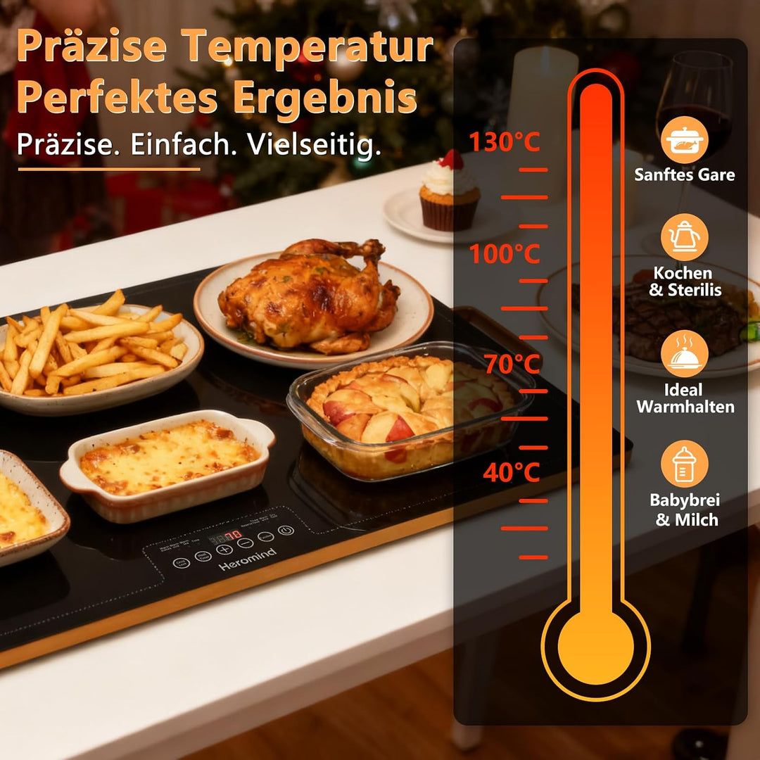 Warmhalteplatte 80x45 cm, 450W Professionelle Wärmeplatte, Touchscreen, Edelstahl-Rahmen, Mit Griff,