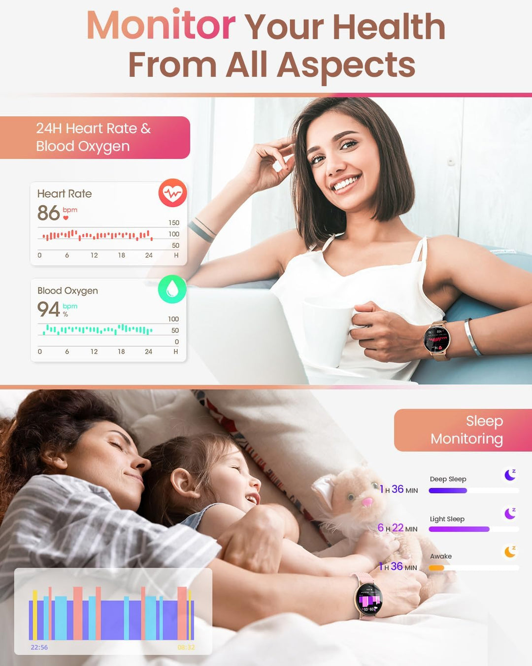 HASAKEI Smartwatch Damen mit Telefonfunktion, 1,39" HD Touchscreen Fitnessuhr, 120 Sportmodi/Pulsuhr