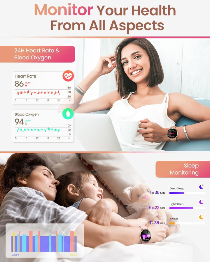 HASAKEI Smartwatch Damen mit Telefonfunktion, 1,39" HD Touchscreen Fitnessuhr, 120 Sportmodi/Pulsuhr
