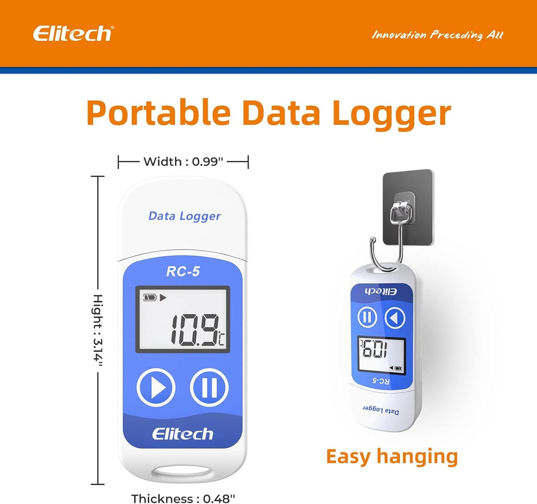 Elitech RC-5 Temperatur Datenlogger Mini USB Temp Rekorder Interner Sensor PDF&CSV-Berichte Hohe Gen
