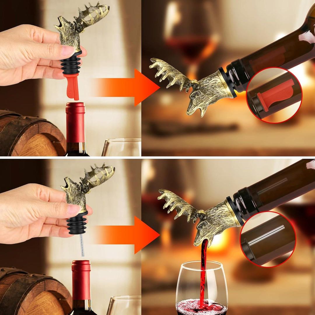 LULLEA Hirschkopf 2-in-1 Weinflaschenverschluss und Ausgiesser, Geschenke für Jäger, Geschenke für M