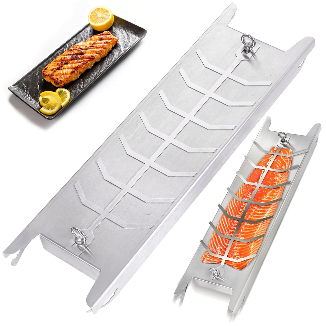 Flammlachshalter Edelstahl 59.5cm für Feuerschale &amp; Grill | Extra Breit 16cm, 180° drehbar, Lachsbre