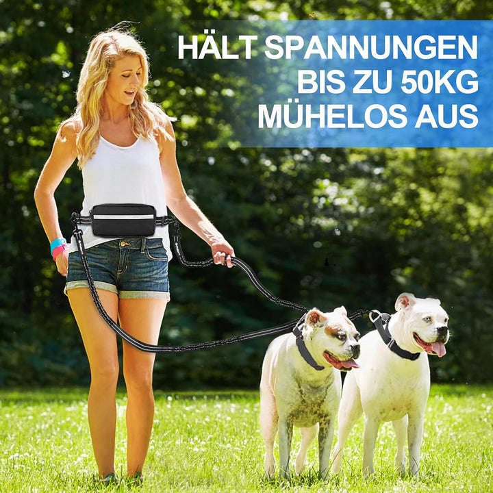 Philorn Joggingleine für 2 Hunde, Freihändig Laufleine für Hunde, Bauchgurt Hundeleine zum Joggen La