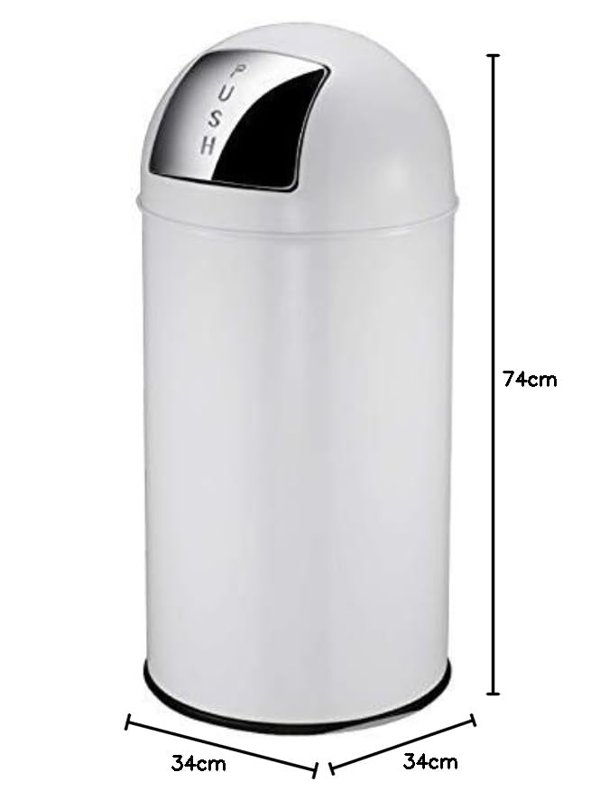 PROREGAL Abfallbehälter mit Pushdeckel & Inneneimer aus Metall | 40 Liter, HxBxT 74x34x34cm | Weiss,
