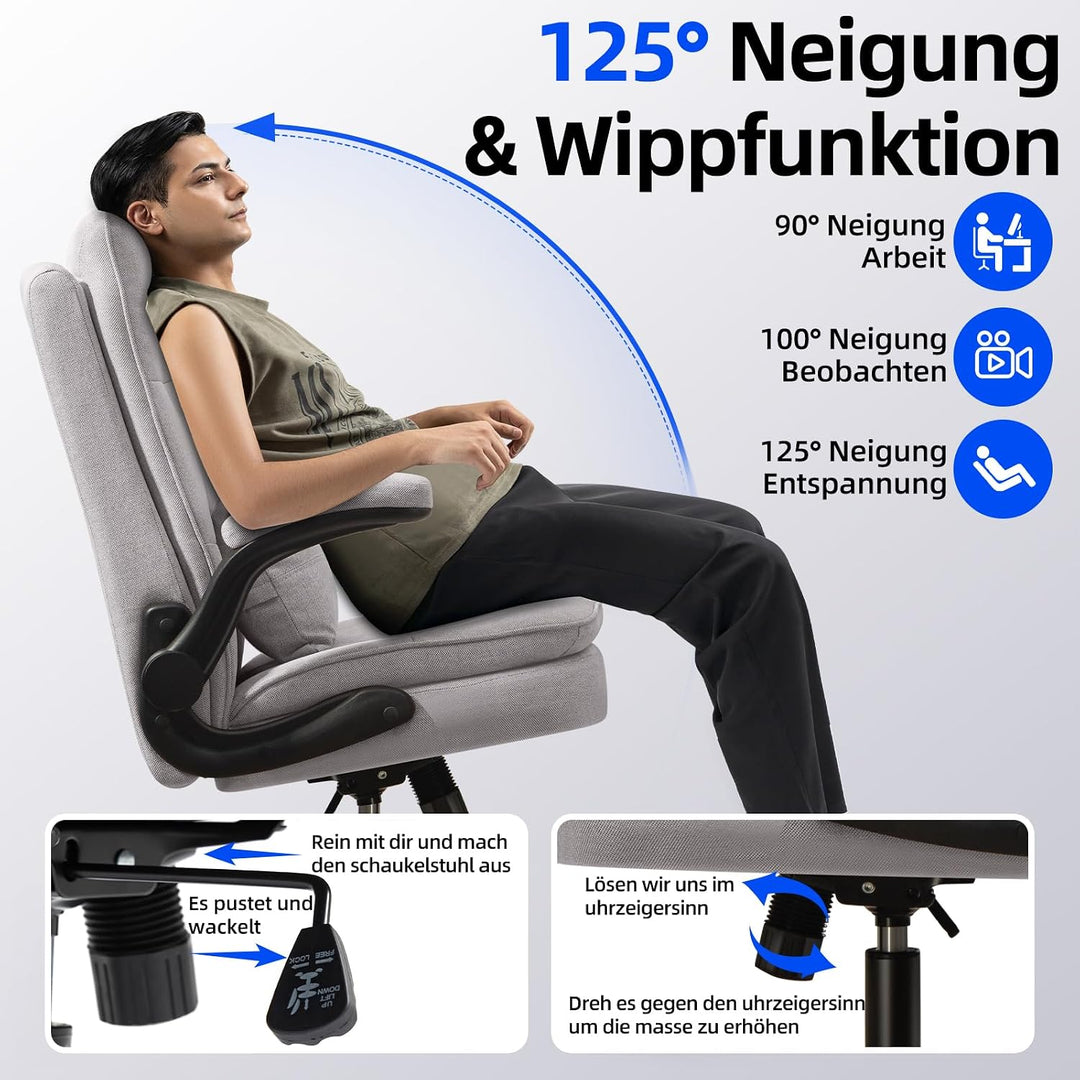 Asukale Bürostuhl Ergonomisch [TESTSIEGER] Schreibtischstuhl | Hochklappbare Armlehne &amp; Hohe Rückenl
