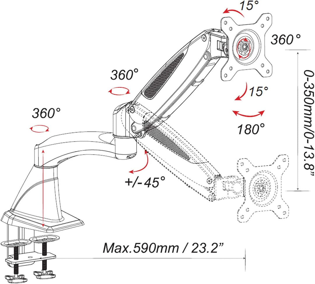 HFTEK - Monitor Tischhalter Bildschirm Halterung bis 34 Zoll - Belastbarkeit: bis max.16 kg mit Dopp