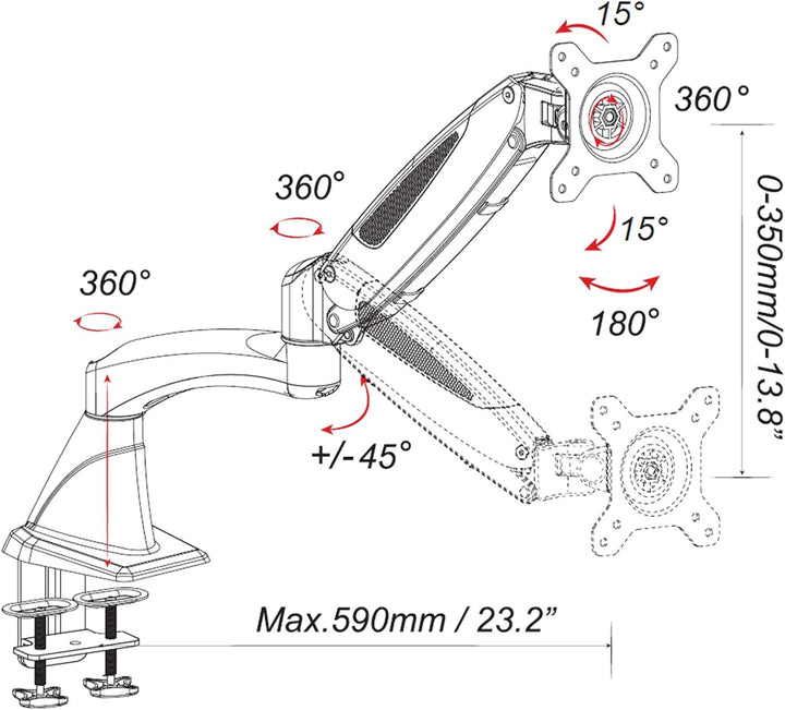 HFTEK - Monitor Tischhalter Bildschirm Halterung bis 34 Zoll - Belastbarkeit: bis max.16 kg mit Dopp