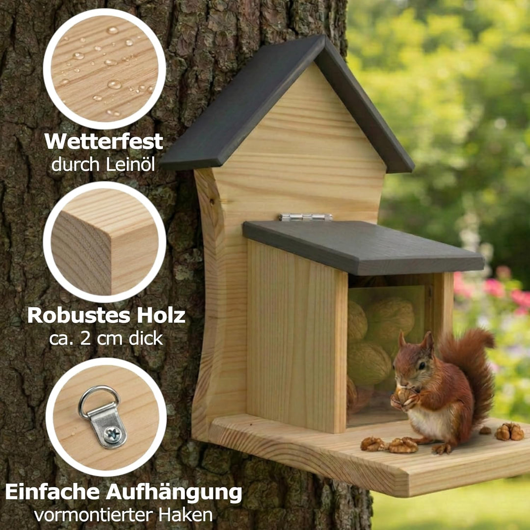 DAdie Eichhörnchen Futterhaus - Wetterfeste und Robuste Eichhörnchen Futterstation - zum Hängen oder