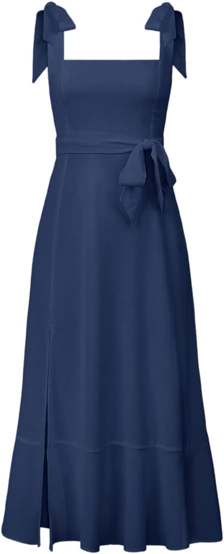 Odizli Damen Sexy Elegant Spaghetti Kleid mit Schlitz Sommerkleid Hochzeit Festliche Partykleid Lang