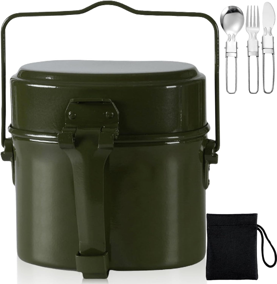 Bundeswehr Essgeschirr, Hitzebeständig Camping Kochgeschirr Outdoor mit Faltbarer Messer, Gabel und