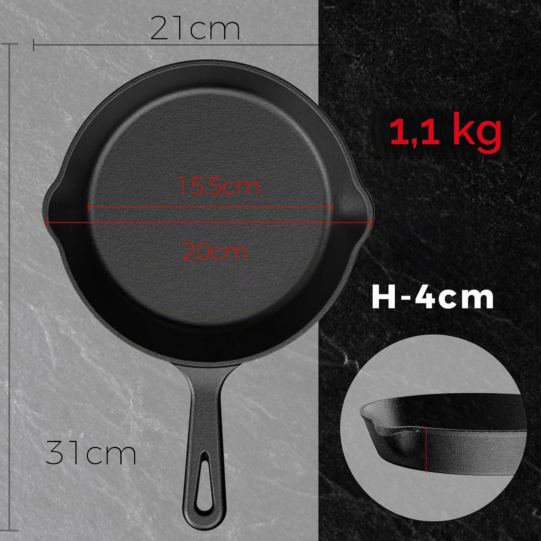 YASHE Gusseisenpfanne 20 CM, Bratpfanne aus Gusseisen, für Induktion, Gas und Ofen, ideal für Eier,