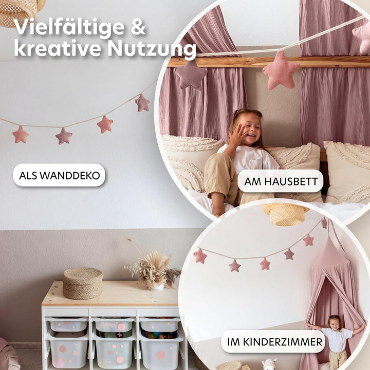 LILIMAUS Wimpelkette Stoff [mit Goldapplikation in 12 Farben] Wimpelkette Kinderzimmer - 100% Baumwo
