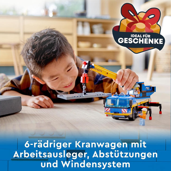 LEGO 60324 City Geländekran, Kran- und LKW-Spielzeug mit Haken, baubares Fahrzeug-Spielzeug für Jung