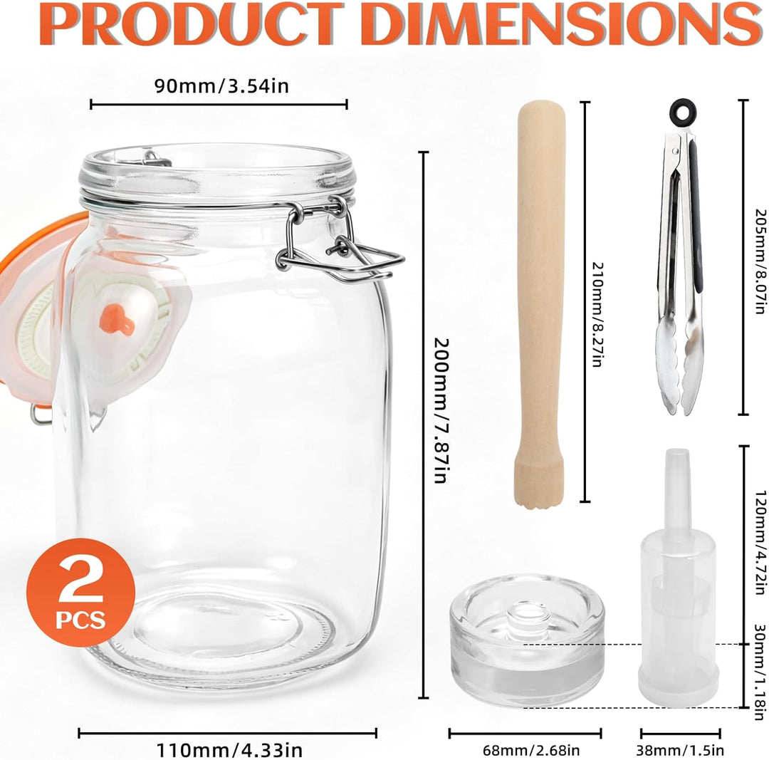 IIRC 1,5L Fermentierglas Set, Fermentiergläser mit Gärventil und Gewicht, Für Sauerkraut, Kimchi, Gu