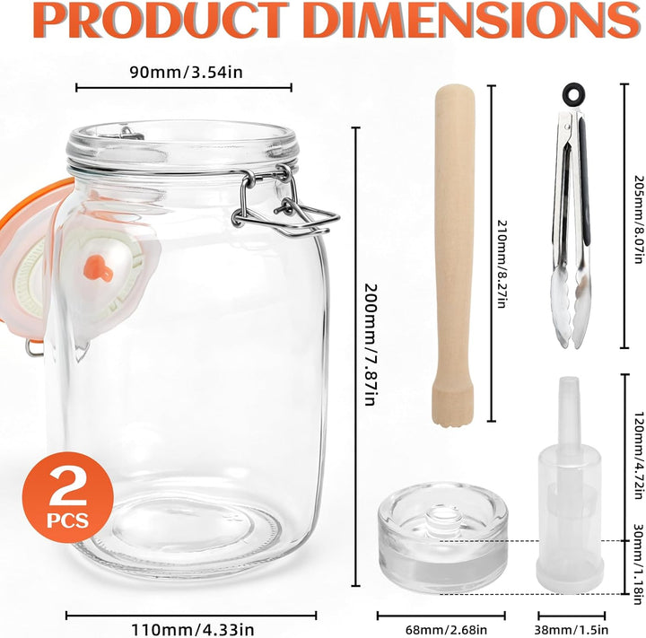 IIRC 1,5L Fermentierglas Set, Fermentiergläser mit Gärventil und Gewicht, Für Sauerkraut, Kimchi, Gu