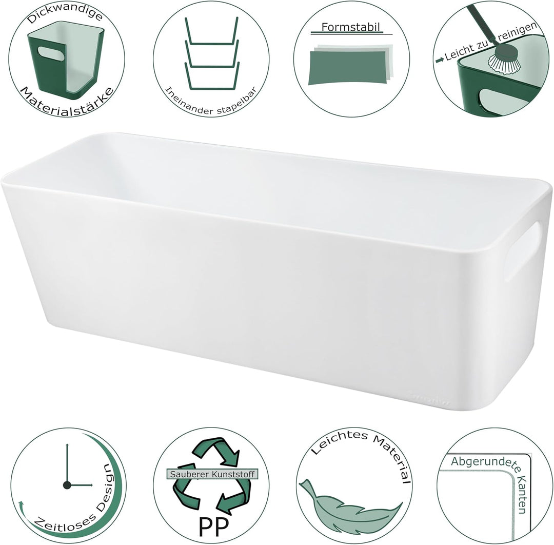 12x Ordnungsboxen - 10 cm hoch - WEIss - 30x10x10cm - 2 Liter - Ordnungskorb - Schubladenorganizer S