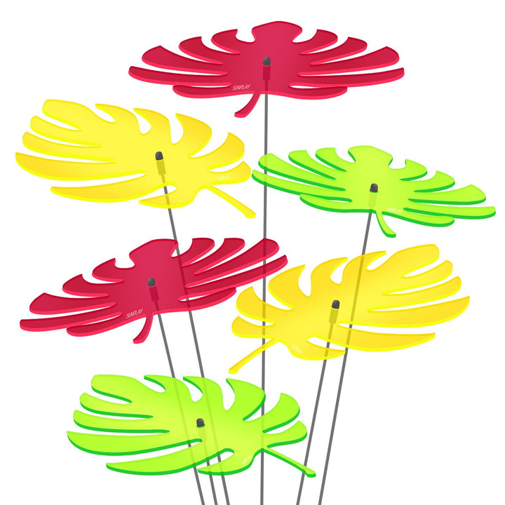 SUNPLAY Sonnenfänger - Palmen-Blatt - 6er Set - 2X Gelb 2X Grün 2X Rot - Ø 20 cm Durchmesser + Schwi